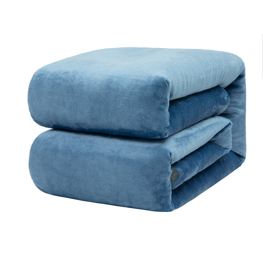 RONGTAI Grey Blue Sherpa Fleece Blanket for Sofa Bed
