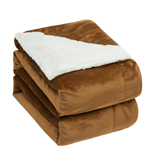 RONGTAI Brown Sherpa Fleece Blanket for Sofa Bed