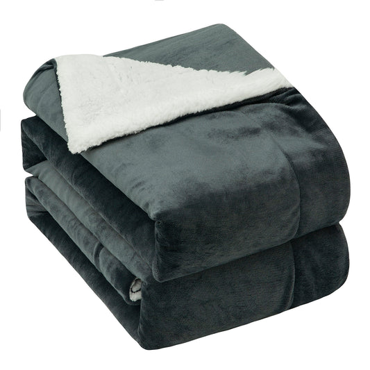 RONGTAI Dark Gray Sherpa Fleece Blanket for Sofa Bed
