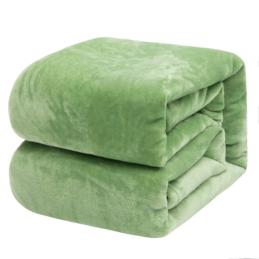 RONGTAI Grass Green Fleece Throw Blanket for Sofa Bed