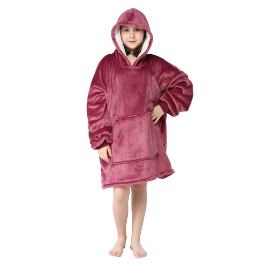 RONGTAI Purple Red Kid Oversized Wearable Blankets with Pockets Blanket Hoodie