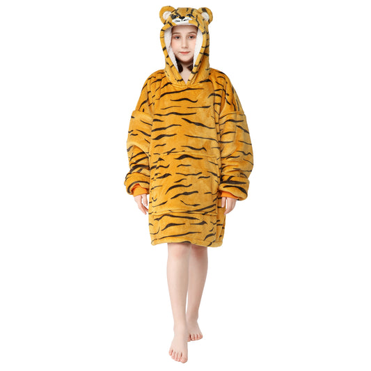RONGTAI Tiger embroidery Kid Oversized Wearable Blankets with Pockets Blanket Hoodie