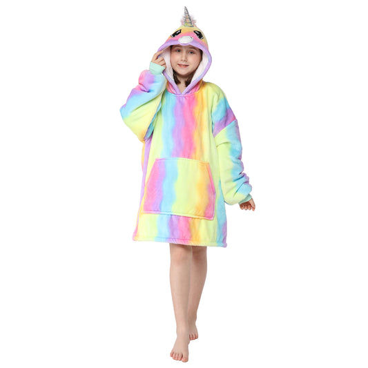 RONGTAI Technicolor embroidery Kid Oversized Wearable Blankets with Pockets Blanket Hoodie