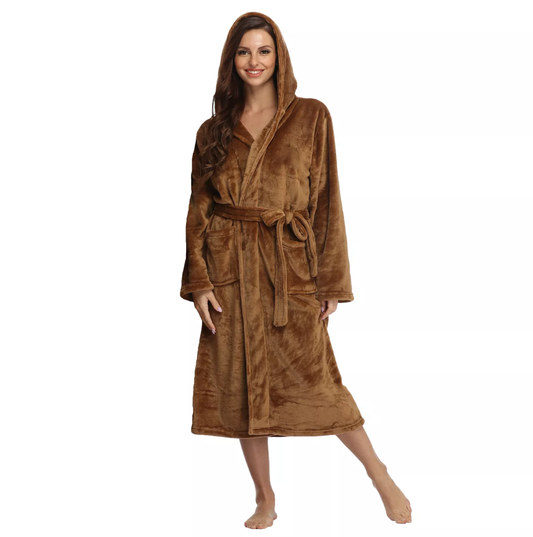RONGTAI Brown Fleece Womens Robe Bathrobes with Hood