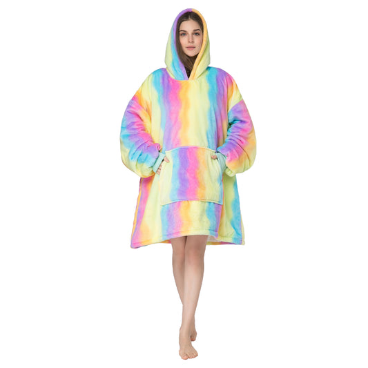 RONGTAI Technicolor Oversized Wearable Blankets with Pockets Blanket Hoodie