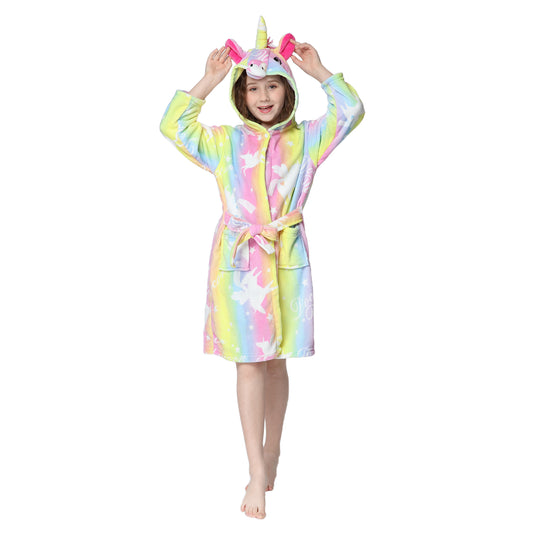 RONGTAI Technicolor Pegasus Fleece Kid Robe Bathrobes with Hood
