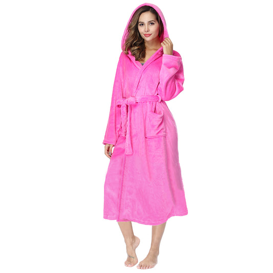 RONGTAI Rose Fleece Womens Robe Bathrobes with Hood