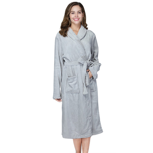 RONGTAI Gray Fleece Robes for Women Bathrobe with Pockets
