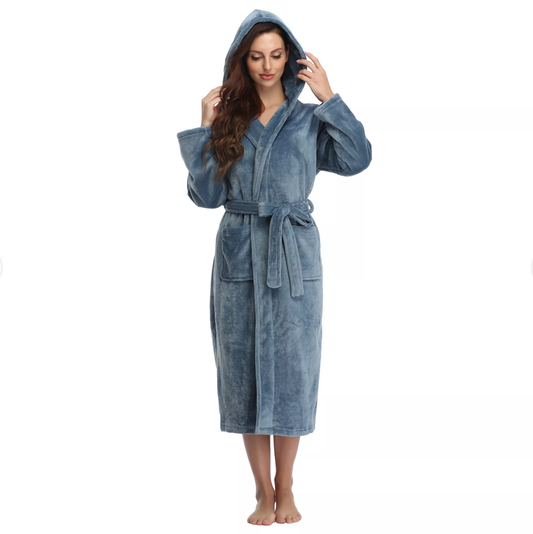 RONGTAI Haze Color Fleece Womens Robe Bathrobes with Hood