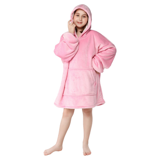 RONGTAI Pink Kid Oversized Wearable Blankets with Pockets Blanket Hoodie