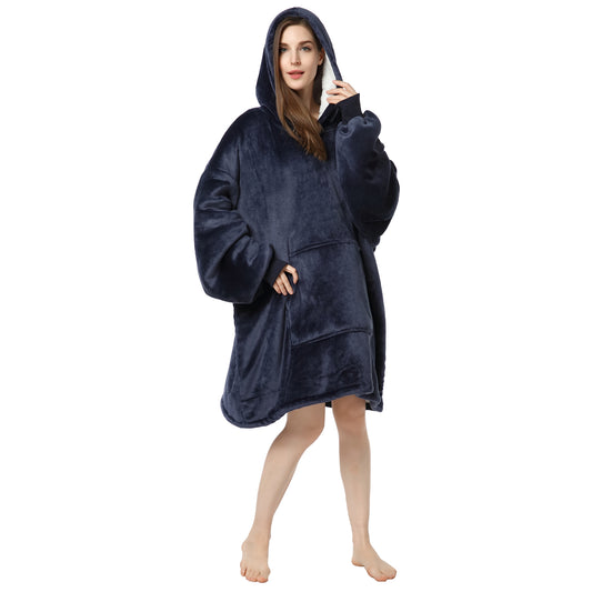 RONGTAI Navy Oversized Wearable Blankets with Pockets Blanket Hoodie