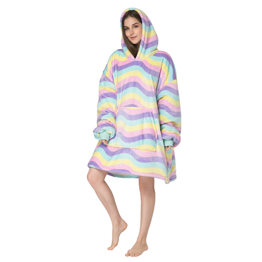 RONGTAI Wave Pattern Oversized Wearable Blankets with Pockets Blanket Hoodie