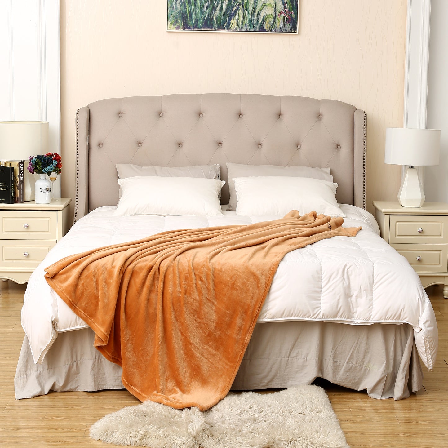 RONGTAI Light Brown Fleece Throw Blanket for Sofa Bed