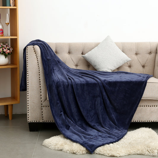 RONGTAI Navy Fleece Throw Blanket for Sofa Bed