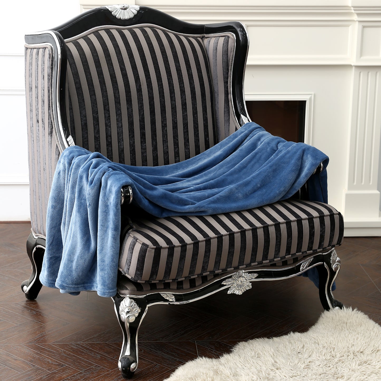 RONGTAI Blue Gray Fleece Throw Blanket for Sofa Bed