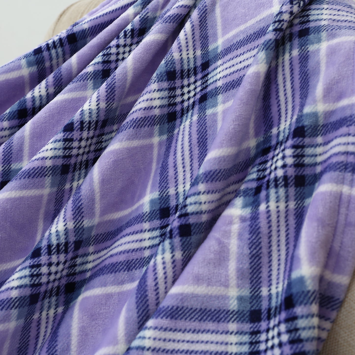 RONGTAI Purple Grid Fleece Throw Blanket for Sofa Bed