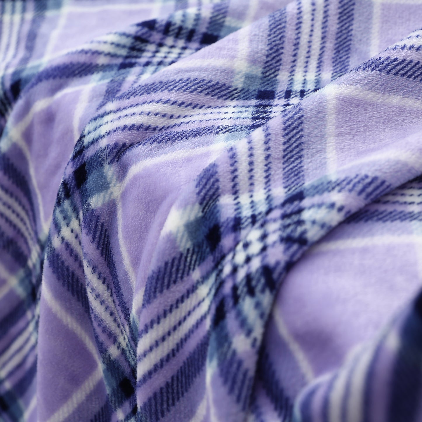 RONGTAI Purple Grid Fleece Throw Blanket for Sofa Bed