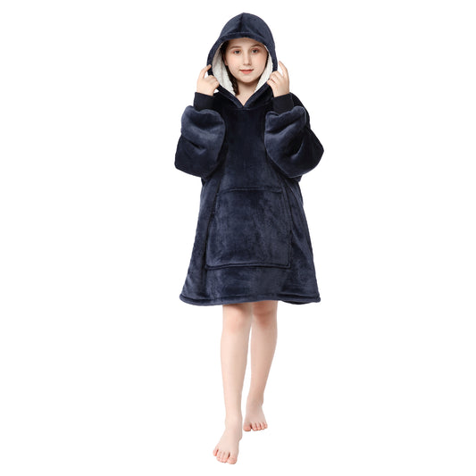 RONGTAI Navy Kid Oversized Wearable Blankets with Pockets Blanket Hoodie