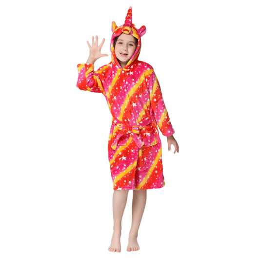 RONGTAI Red Galaxy Pegasus Fleece Kid Robe Bathrobes with Hood