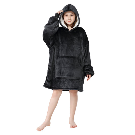 RONGTAI Dark Gray Kid Oversized Wearable Blankets with Pockets Blanket Hoodie