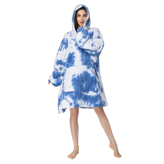 RONGTAI Blue Tie dye Oversized Wearable Blankets with Pockets Blanket Hoodie