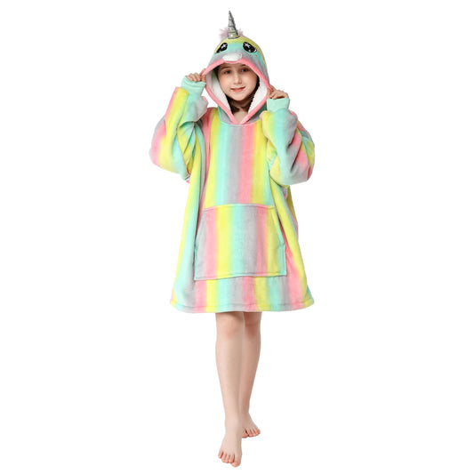 RONGTAI Macaron embroidery Kid Oversized Wearable Blankets with Pockets Blanket Hoodie