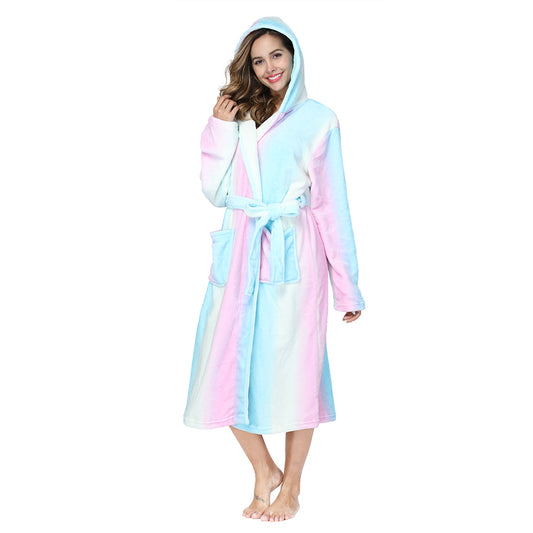 RONGTAI Colorful Fleece Womens Robe Bathrobes with Hood