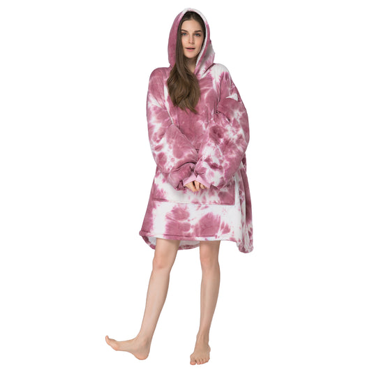 RONGTAI Red Tie dye Oversized Wearable Blankets with Pockets Blanket Hoodie