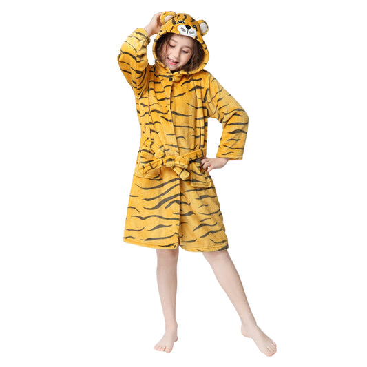 RONGTAI Tiger Fleece Kid Robe Bathrobes with Hood