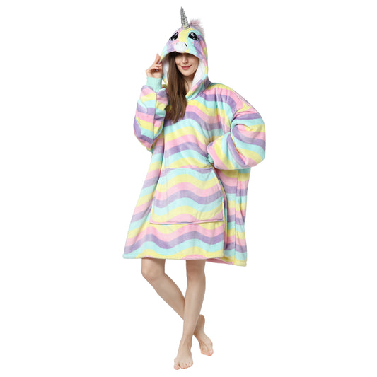 RONGTAI Wave Pattern embroidery Oversized Wearable Blankets with Pockets Blanket Hoodie