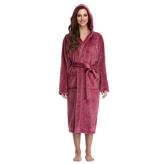 RONGTAI Grape Color Fleece Womens Robe Bathrobes with Hood
