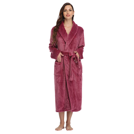RONGTAI Grape Color Fleece Robes for Women Bathrobe with Pockets