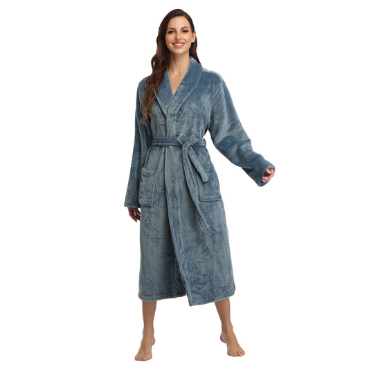 RONGTAI Haze Color Fleece Robes for Women Bathrobe with Pockets