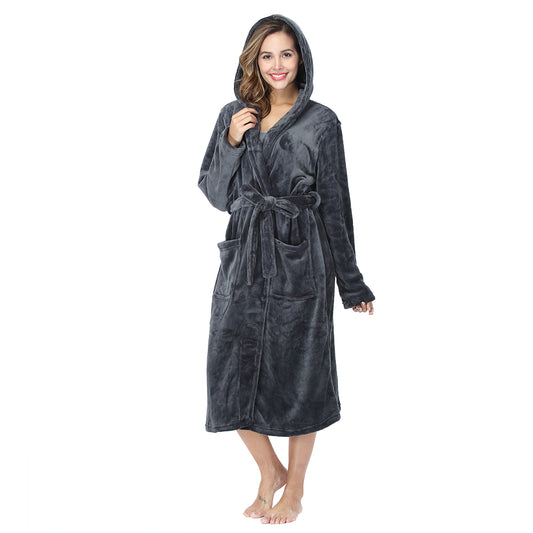 RONGTAI Dark Gray Fleece Womens Robe Bathrobes with Hood