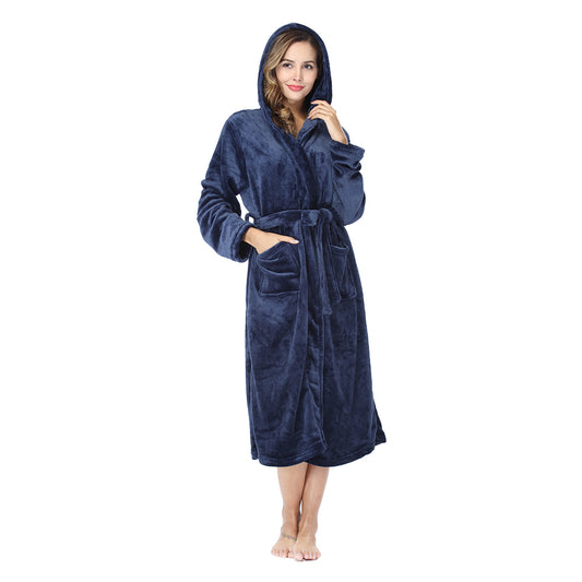 RONGTAI Navy Fleece Womens Robe Bathrobes with Hood