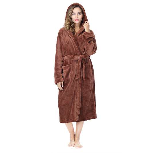 RONGTAI Khaki Fleece Womens Robe Bathrobes with Hood