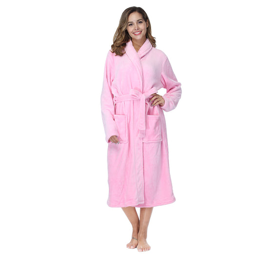 RONGTAI Pink Fleece Robes for Women Bathrobe with Pockets