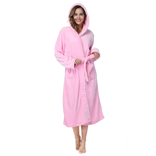 RONGTAI Pink Fleece Womens Robe Bathrobes with Hood