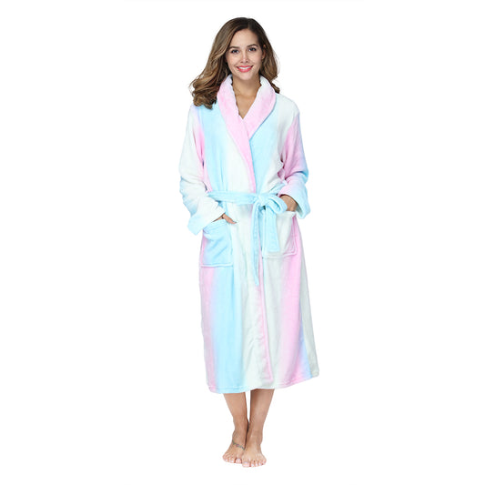 RONGTAI Multicolor Fleece Robes for Women Bathrobe with Pockets