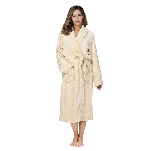 RONGTAI Yellow Fleece Robes for Women Bathrobe with Pockets