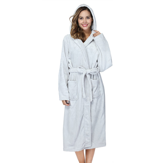 RONGTAI Gray Fleece Womens Robe Bathrobes with Hood
