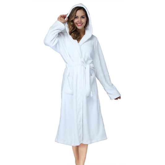 RONGTAI White Fleece Womens Robe Bathrobes with Hood